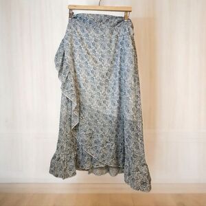Amazon Blue Floral Asymmetrical Ruffle Maxi Skirt